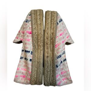 Manebi White , Pink, & Blue Platform Woven Espadrille, Size: IT 39, US 9